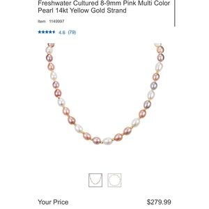 Freshwater Cultured 8-9mm Pink Multi Color Pearl 14kt Yellow Gold Strand